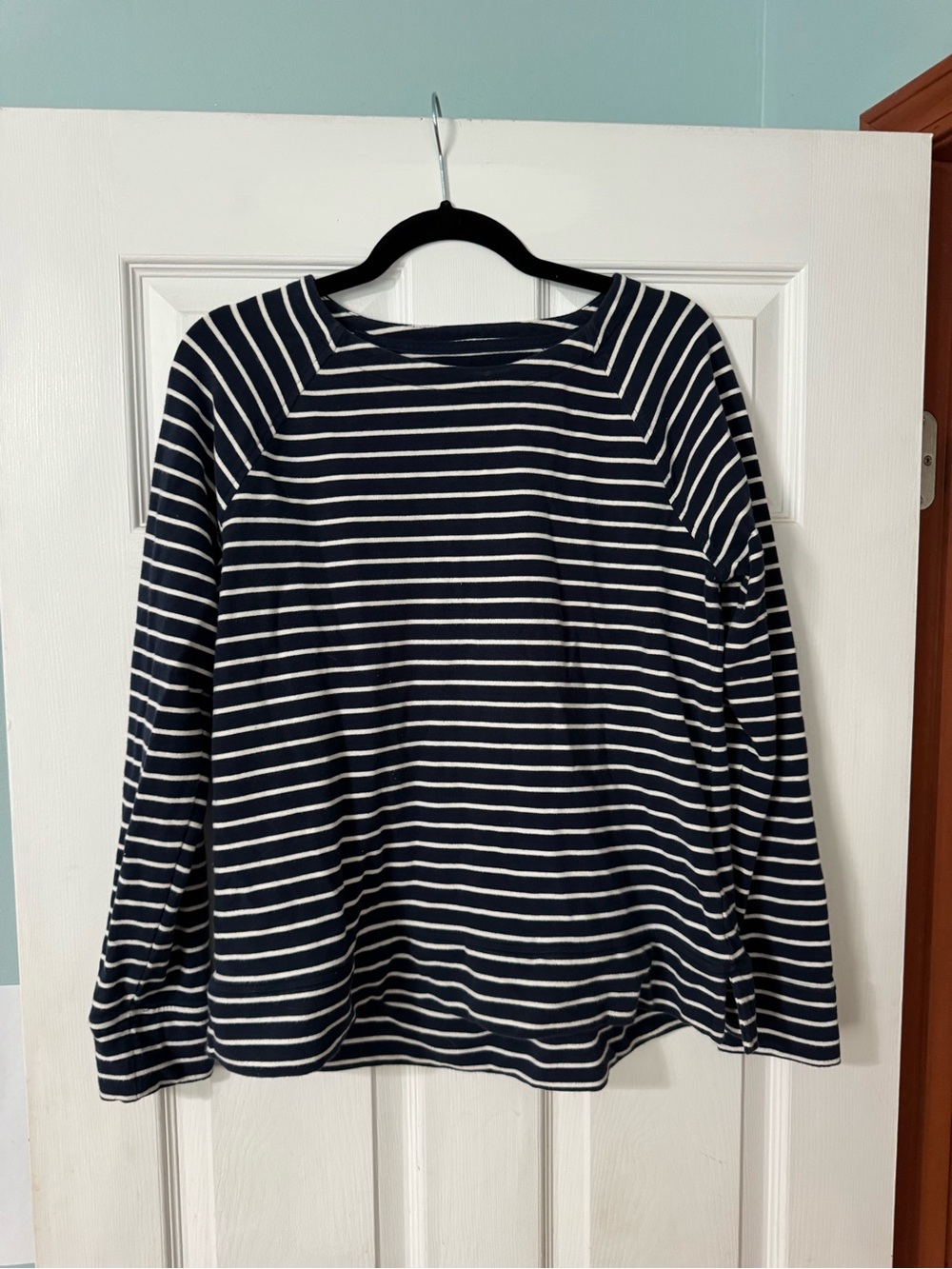 L.L. Bean Navy & White Striped Boatneck Long-Sleeve Top